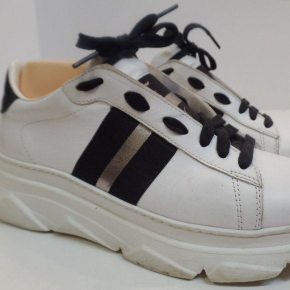 M. Gemi Shoes - M.Gemi Womens Leather Low Top Platform Sneakers White Black Size 39 or Apx 8.5